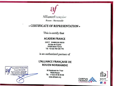 сертификат французской языковой школы Альянс Франсез Руан Норманди