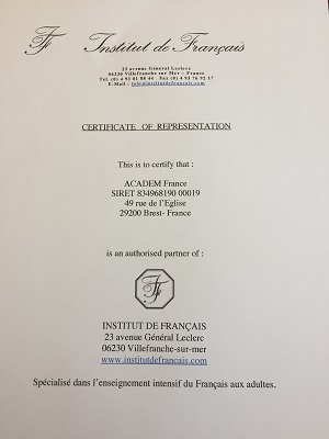 сертификат школы Institut de Francais