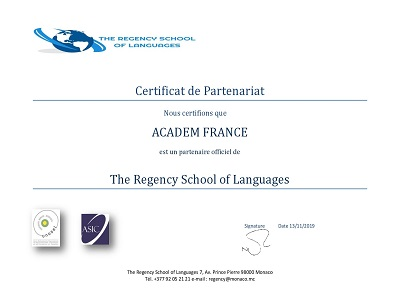 сертификат языковой школы Реженси Скул