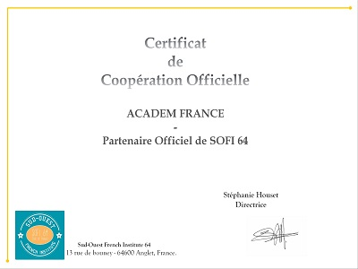 сертификат французской языковой школы СОФИ64